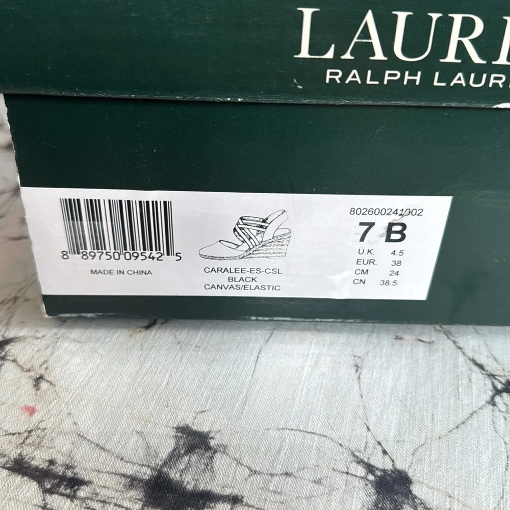 Ralph Lauren Black and Tan Wedge Sandals - Picture 5 of 5